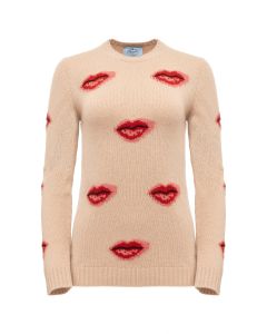 Prada lips print beige sweater